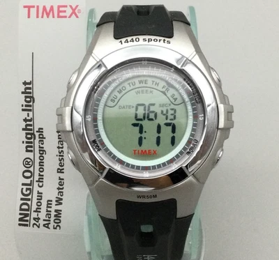 Timex 1440 Sports Digital Watch Mens 42mm Black INDIGLO Alarm New Battery - Image 1 of 4