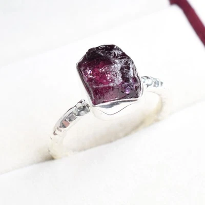 Anillo Granate Rosa Crudo Natural Plata de Ley 925 Anillo Granate Rosa Hecho a Mano-RR279 Foto 1 de 4