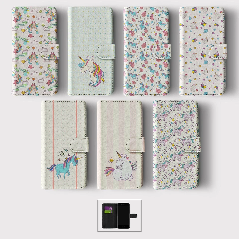 CASE FOR SAMSUNG S23 S22 S21 S20 S10 WALLET FLIP PHONE COVER CUTE UNICORNS STARS - Image 1 of 1