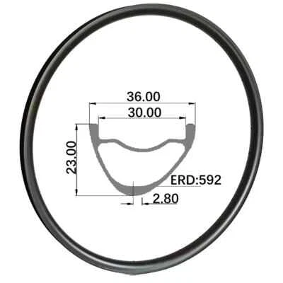 29er 碳纤维 MTB XC 轮辋无钩无内胎 28 34 36 毫米宽 23 毫米深 24 28 32 36H — 第 1/4 张图片