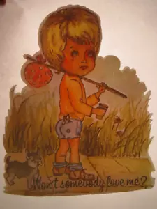 WIRD MICH NIEMAND LIEBEN? 1970er VINTAGE HAPPY SAD IRON ON TRANSFER SCHÖN B-20 - Bild 1 von 2