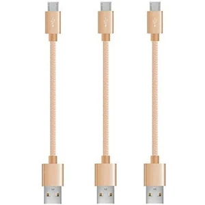 3x 20cm Short Braided Data Charging Micro USB Cable Cord for Android Phone Bulk - Picture 1 of 4