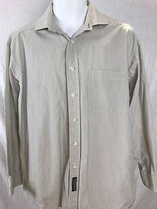 Tommy Hilfiger Mens Size 16 Long Sleeve Dress Shirt White Black Stripe Cotton - Picture 1 of 7