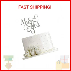 Silver Glitter Mr & Mrs Cake Topper - Wedding, Engagement, Wedding Anniversary C - Picture 1 of 2