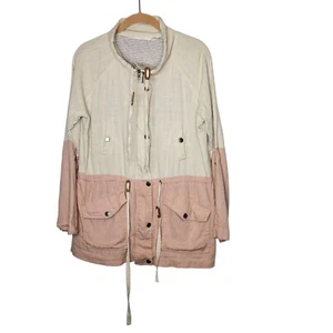 Blu Pepper anthropologie Two-Tone Linen-Blend Jacket With Drawstring Waist Sz L - Picture 1 of 14