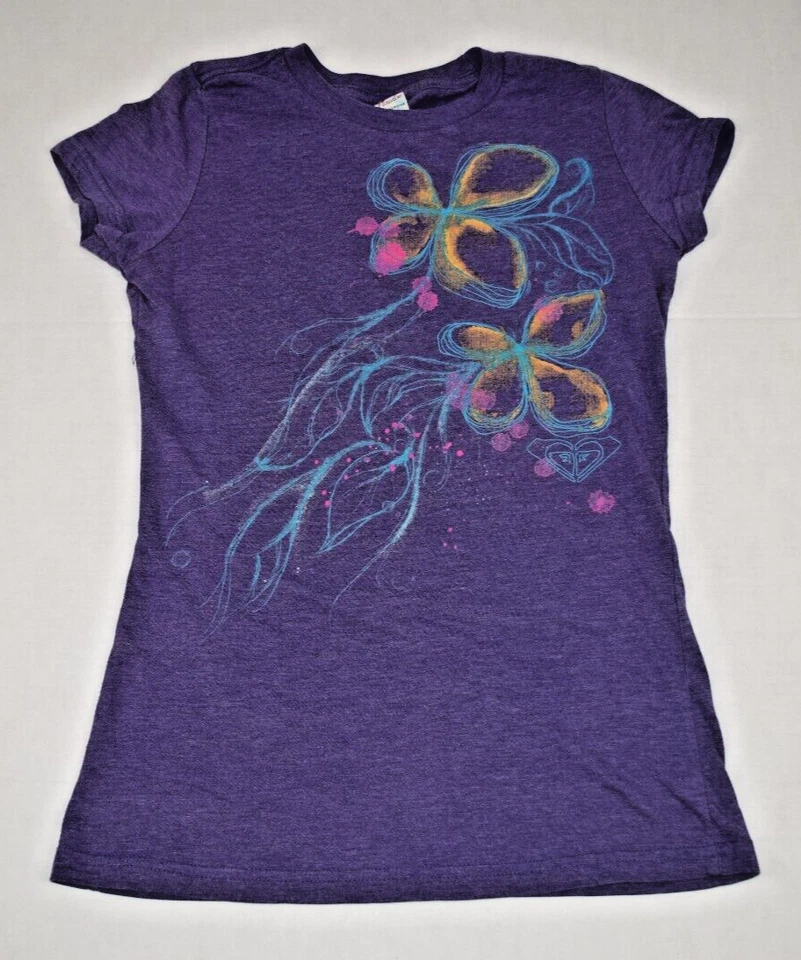 Camiseta Vintage Roxy Paradise Talla S/M Años 90 Lavanda Mariposas Mezcla Algodón Foto 1 de 4