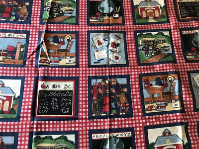 Cotton Quilting School House Bus Chalkboard Fabric Traditions Susan Winget 64" - Image 1 of 4