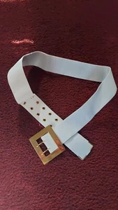 New Women's White Belt 2" Wide Fashion White Gold Leather Fabric Belt - Picture 1 of 4