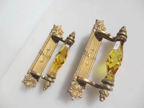 Victorian Brass & Glass Door Handles Shop Pulls Antique Old Church Rococo 9" Cover