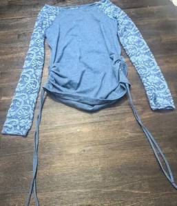 Bodywrapper Ballet Child 8/10 Blu L/S Lace Top W/ Side Ruching & Drawstrings - Picture 1 of 4
