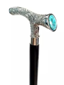 Antique Brass Victorian Designer style Handle Wooden Walking Cane Stick Vintage - Picture 1 of 12