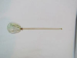 Vintage 1,5" weiße Jade mit grünen Schirmen Anhänger 20" 14K italienische Goldkette - Bild 1 von 1