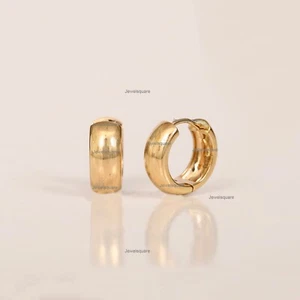 14k Solid Gold Dome Hoops Earrings, Thick Solid Gold Plain Helix Hoop Earrings - Picture 1 of 9