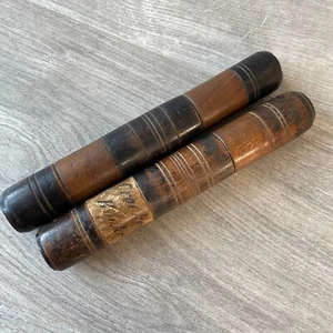2x Estuche de madera antiguo tubo de ganchillo para almacenamiento de costura vintage - Imagen 1 de 5