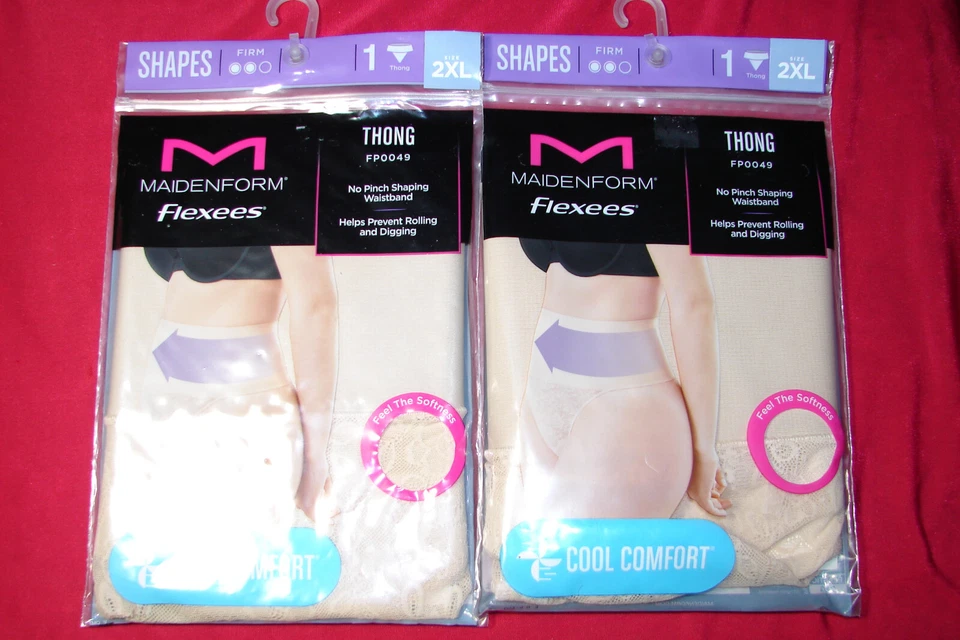 Maidenform Flexees Lace Thong Smoothing Shapewear Cool Comfort Nude Women's 2XL