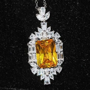 Colgantes collar de flores rectangulares de oro natural con gemas de citrino de plata maciza para mujer - Imagen 1 de 7