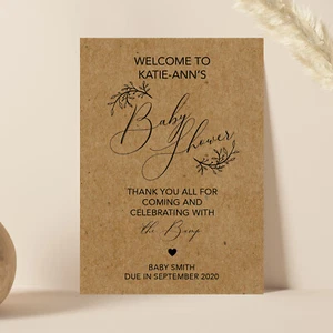 Letrero personalizado de bienvenida a mi baby shower en marrón o blanco rústico (FC24) - Imagen 1 de 4