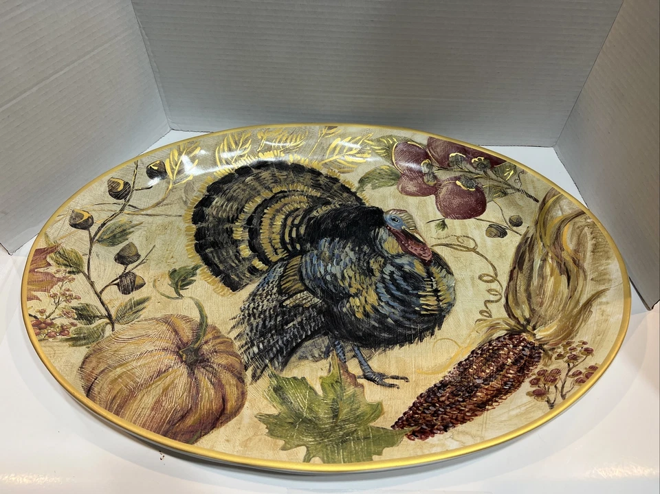 Большое овальное блюдо из индейки Pottery Barn для сбора урожая керамики на День благодарения - Изображение 1 из 4