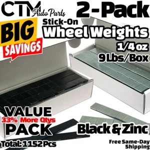 2 Boxes 1/4oz Black & Zinc Balance Wheel Weights Stick-on Adhesive Tapes 18 lbs - Picture 1 of 4