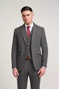 Cavani Herren grau Fischgrät Tweed Slim Fit Anzug SALE ON, WAR £228,97 - Bild 1 von 10