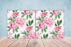 Juego de 2 azulejos de pared con salpicadero de cerámica con flores de rosa con estampado floral para decoración de paredes - Imagen 1 de 2