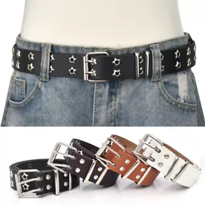 Star Eye Rivet Belt Double Buckle Eyelet Grommet Waist Strap Leather Waistban ♢ - Bild 1 von 16