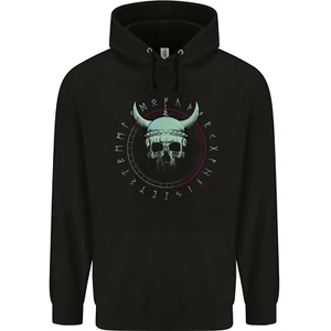 Viking Skull Runic Text Childrens Kids Hoodie - Picture 1 of 3