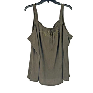 Venezia Gauzy Tank Top Olive Green Embroidered Sleeveless Tasseled Size 26/28 - Picture 1 of 7