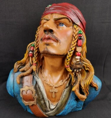  Estatua de bucanero pirata busto estatuilla escultura 8" de alto, 7,5" de ancho, #F3 Foto 1 de 4