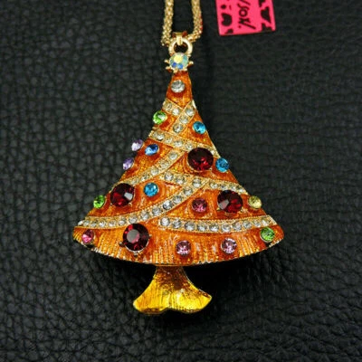 Collar de cadena de árbol de Navidad de cristal esmaltado amarillo Betsey Johnson  Foto 1 de 3