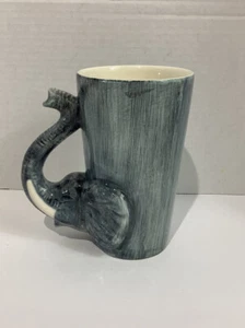 3-D Elephant Handle Large Coffee Mug Cup Hand Painted Stoneware Thai Ceramic A3 - Picture 1 of 12