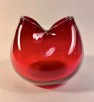 MCM Ruby Red Blenko Pinch Bowl Husted Myers Era 4" x 3.5" Handblown - Image 1 of 4
