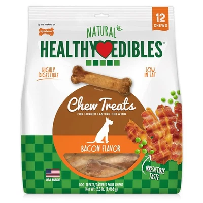 Healthy Edibles Natural Dog Chews Long Lasting Bacon Flavor Treats for Dogs, ... Foto 1 de 4
