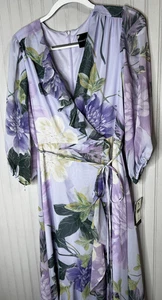 Abito Maison Tara donna 10 lavanda floreale maxi avvolgente volant scollo a V foderato abito - Foto 1 di 20