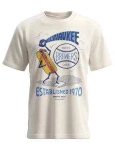 2025 MILWAUKEE BREWERS MLB SGA Baseball T Shirt Mens XL Artist Hotdog Print NEW - Picture 1 of 5