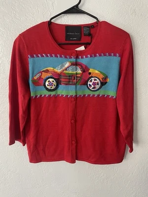 Rare Michael Simon New With Tags Car Cardigan Sweater Size L Christmas Silk - Image 1 of 4