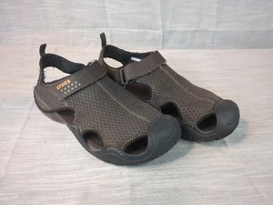CROCS Black Men's Size 11 SwiftWater Mesh Fisherman Deck Sandals Water Shoes - Picture 1 of 8