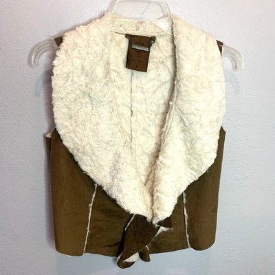 Faux Shearling Cardigan Vest Jou Jou Women Small Brown Boho Cowgirl Festival Y2K - Image 1 of 4