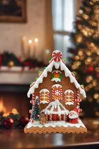 Christmas Gingerbread House with Santa. Wizardi Festive Decoration F07-N2-23-... - Picture 1 of 3