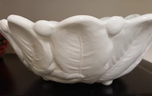 Indiana Heavy Milk Glass "Cabbage Leaf & Floral" Footed Serving Bowl Elegant - Picture 1 of 9
