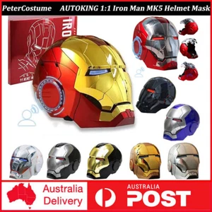 AUTOKING 1:1 Wearable JARVIS Voice Control Cosplay Iron Man MK5 Helmet Mask Gift - Foto 1 di 50
