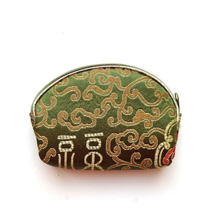 Beautiful New Green & Gold Embroidered Coin Purse 4.5" Wide, 3.25" High - Picture 1 of 4