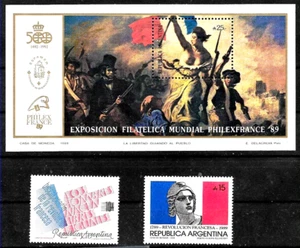ARGENTINA 1989 BICENT. FRANCE REVOL PHILEXFRANCE GJ 2451-2 HB 78 YV 1680-1 BL 38 - Picture 1 of 1