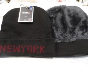 NEW YORK BEANIE BLACK KNIT THERMA INSULATED POLYESTER UNISEX ADULT # 10055 NWT - Picture 1 of 1