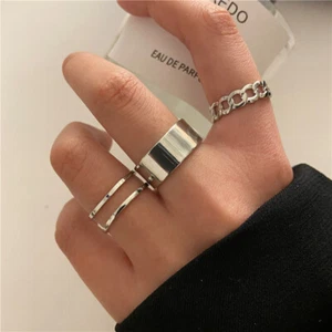 3Pcs Rings Set Stainless Steel Womens Mens Hip Hop Punk Ring Jewelry Gold/Silver - Bild 1 von 26