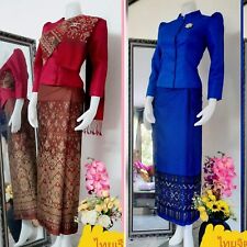 1Set Thai traditional Loas silk  Blous+ Sarong Thai Jitrada Costumes -42"