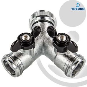 tecuro 2-Wege Y-Verteiler mit Absperrhähnen 3/4 Zoll für Auslaufventile Messing - Bild 1 von 6
