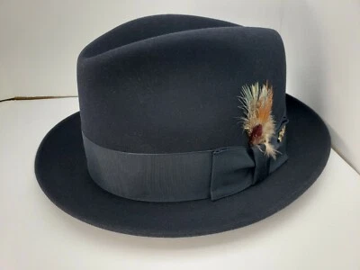 DOBBS JET FUR FELT HAT CLASSIC FEDORA NAVY MADE IN USA - Image 1 of 4