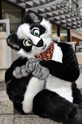 Fantasia de mascote de raposa de cachorro husky de pele longa fursuit traje de Halloween cosplay - Imagem 1 de 3