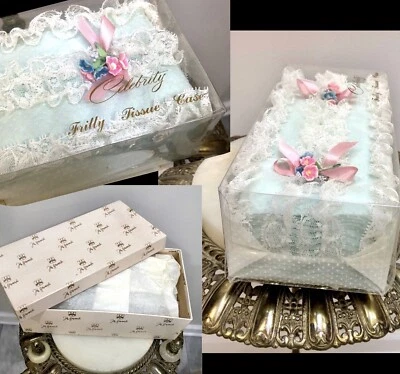 DE COLECCIÓN 1950S STOCK MUERTO en CAJA *Volantes Frou-Frou DOT SUIZO "Celebridad" SOPORTE DE PAÑUELOS Foto 1 de 4